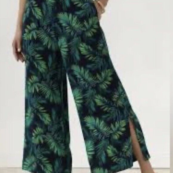 Soft Surroundings Sidnei Wide Leg Crop Palazzo Pants Linen Blend Palm SZ 2XL - Picture 2 of 14